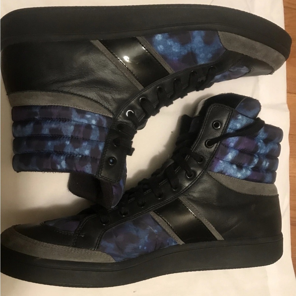 Just Cavalli Black and Blue High-Top Sneakers Leopard Print